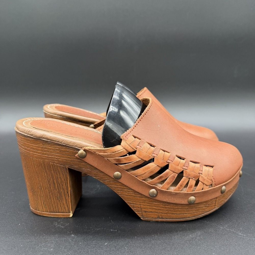 Musse & Cloud Candide Block Heel Wooden Platform Side Braid Clog Women's Size 7